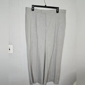 Mango MNG Gray White Pinstripe High Rise Wide Leg Pleated Trouser Womens Plus 18